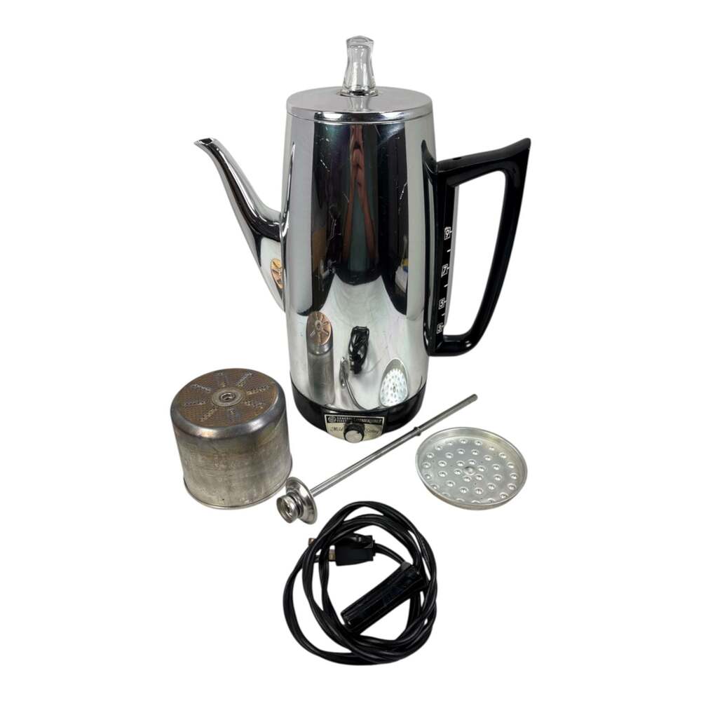 Vintage GE 9‑Cup Chrome Automatic Coffee Maker Percolator Pot Immersible Tested